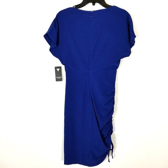 Guess Women Bodycon Dress Mini Ruched Side Short Sleeve Cobalt Blue 0 - Picture 4 of 6
